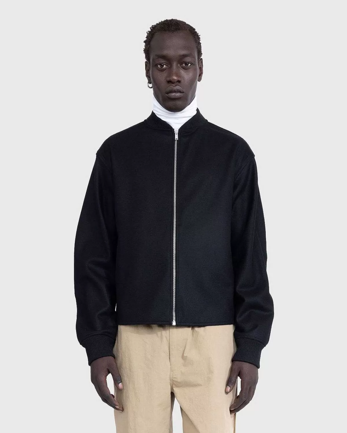 Overtøj>Jil Sander Melton-Jakke I Uld Med Fuld Lynlas, Sort