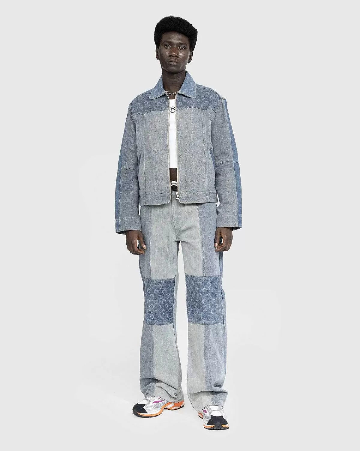 Bukser>Marine Serre Regenererede Denim Straight Leg Bukser Bla