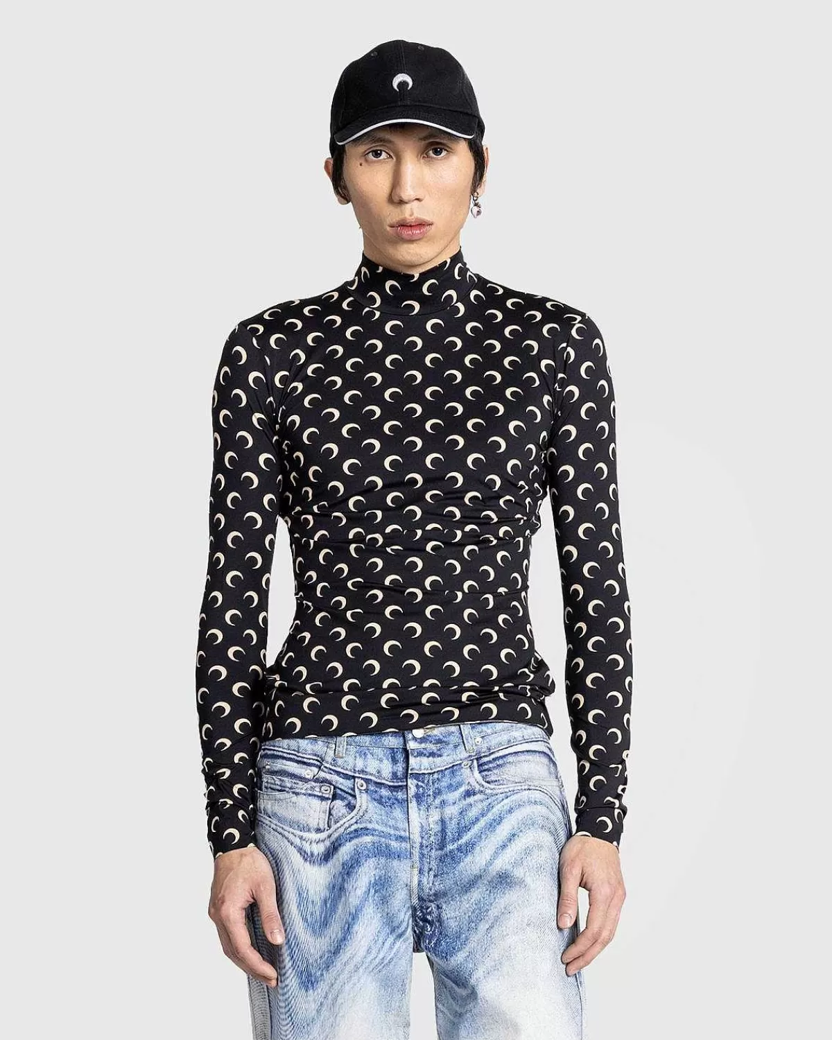 T-Shirts>Marine Serre Regenereret All Over Moon Jersey High Neck Second Skin Inverse Tan