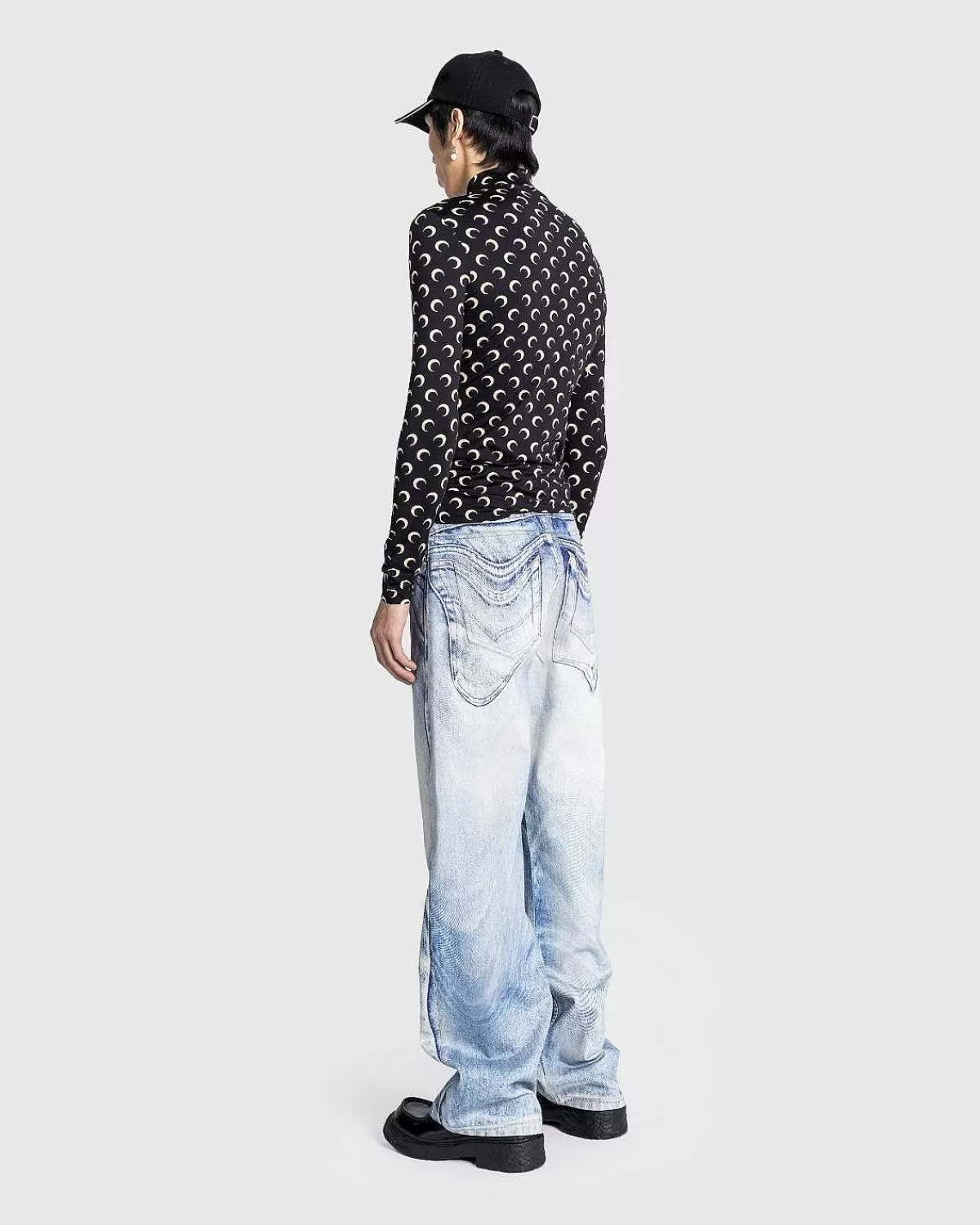 T-Shirts>Marine Serre Regenereret All Over Moon Jersey High Neck Second Skin Inverse Tan