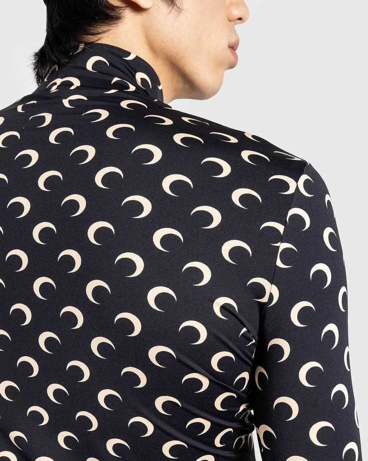 T-Shirts>Marine Serre Regenereret All Over Moon Jersey High Neck Second Skin Inverse Tan