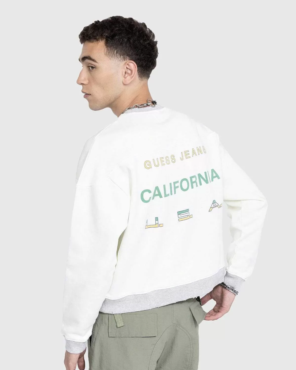 Sveder>Guess USA Vintage Logo Alabast Hvid Med Rund Hals