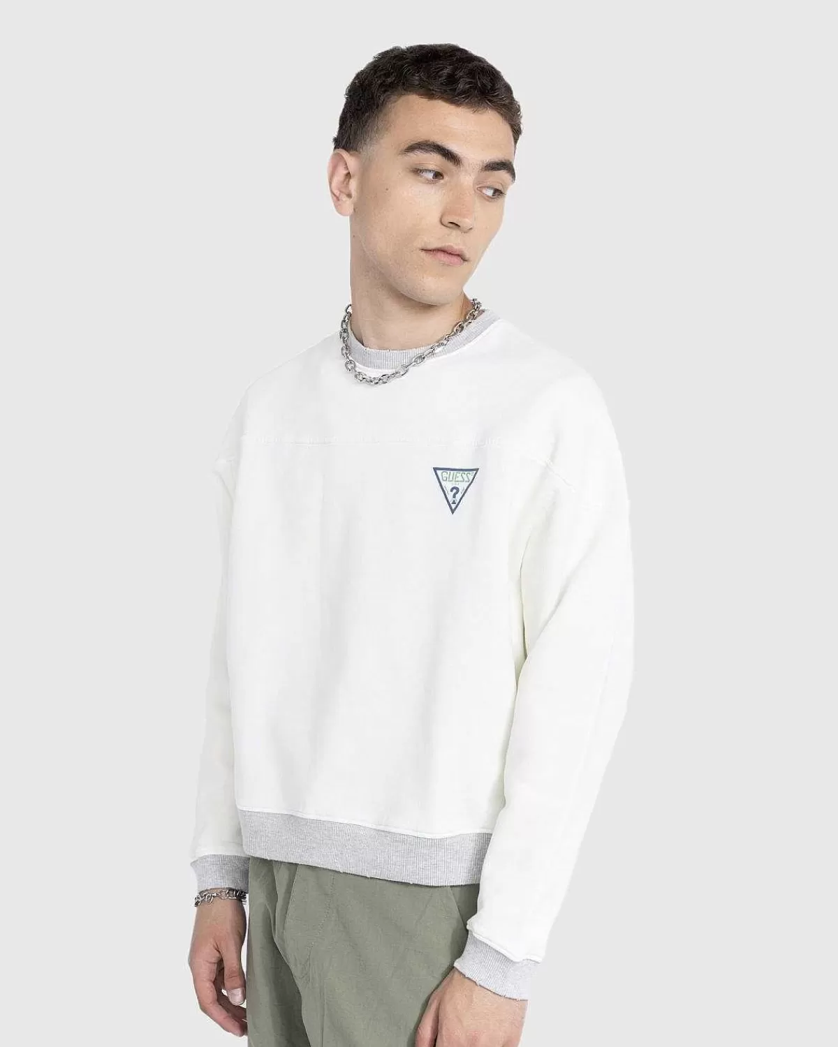 Sveder>Guess USA Vintage Logo Alabast Hvid Med Rund Hals